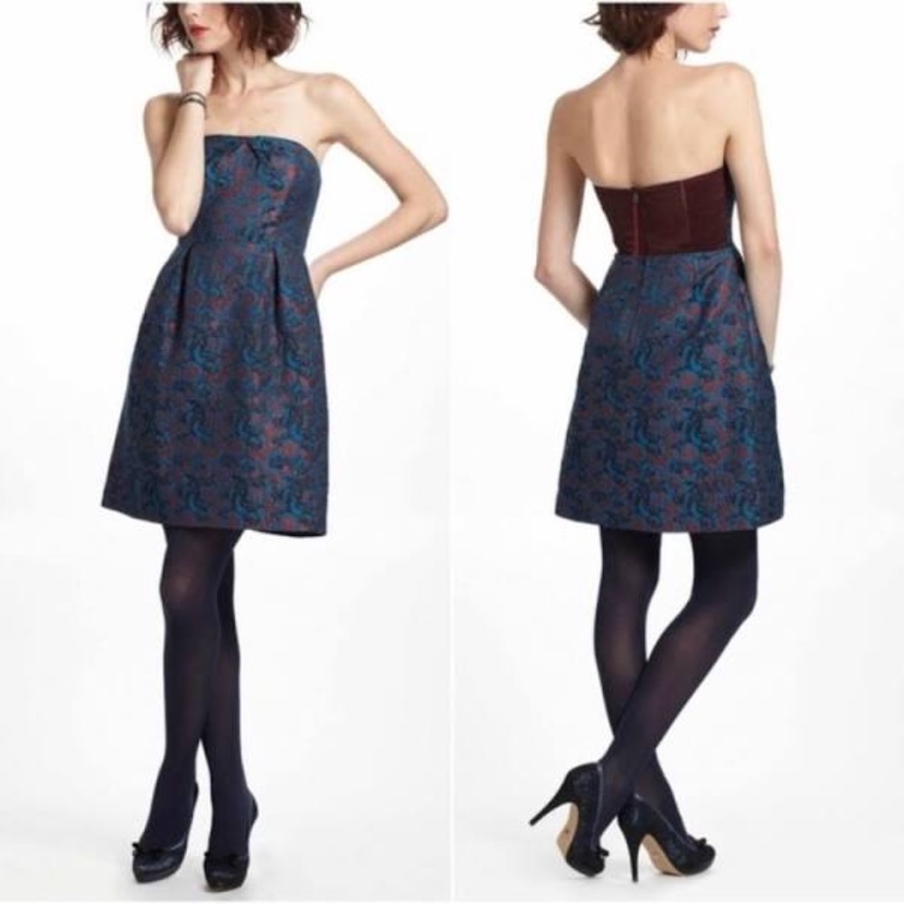Leifnotes Paprika Brocade Strapless Dress